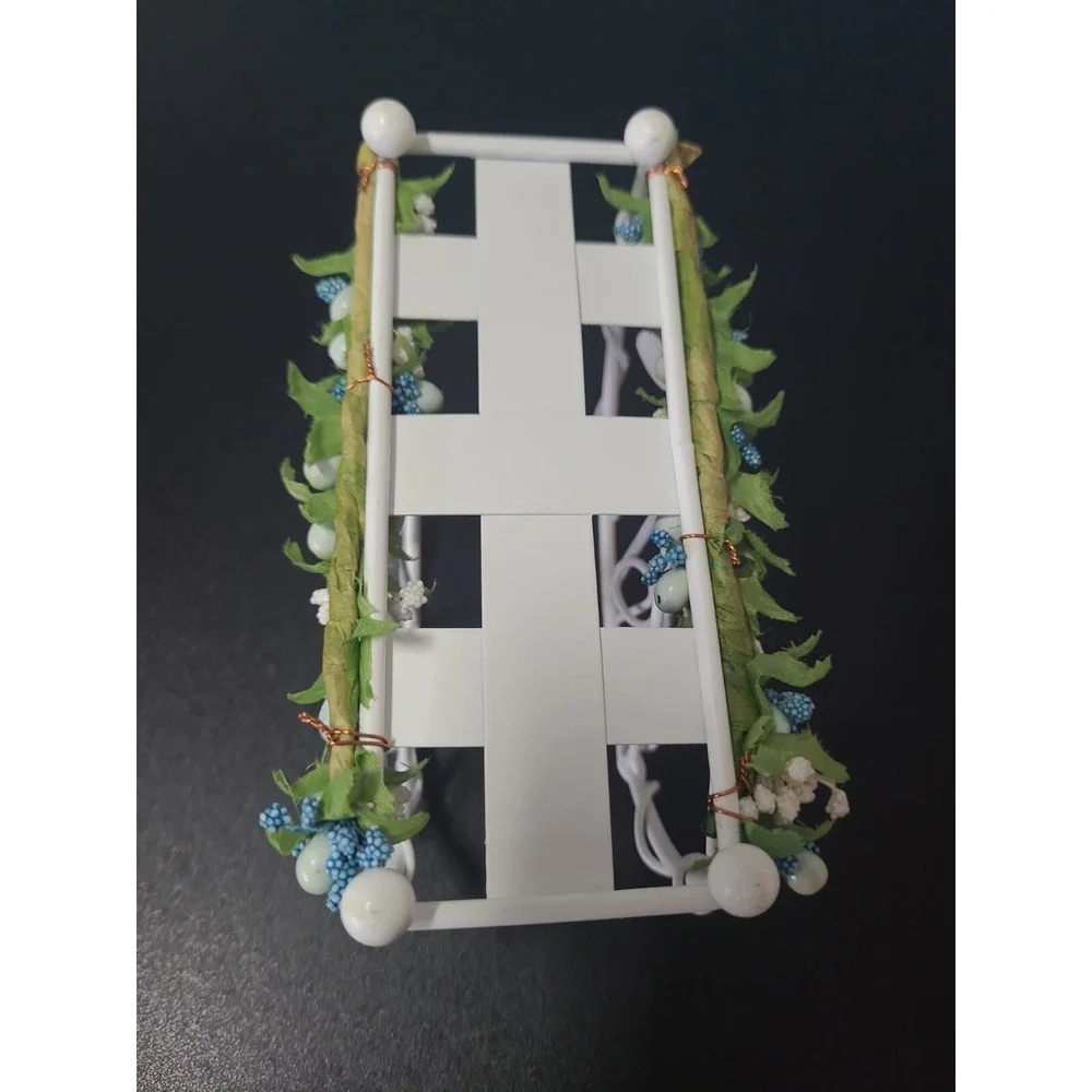 Vintage Shabby Chic accent basket‎ home decor napkin card holder blue cream sage